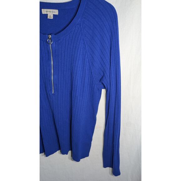 Calvin Klein Womens Royal Blue Long Sleeve Quarter Zip Sweater XL Regal Fitted - Picture 3 of 7